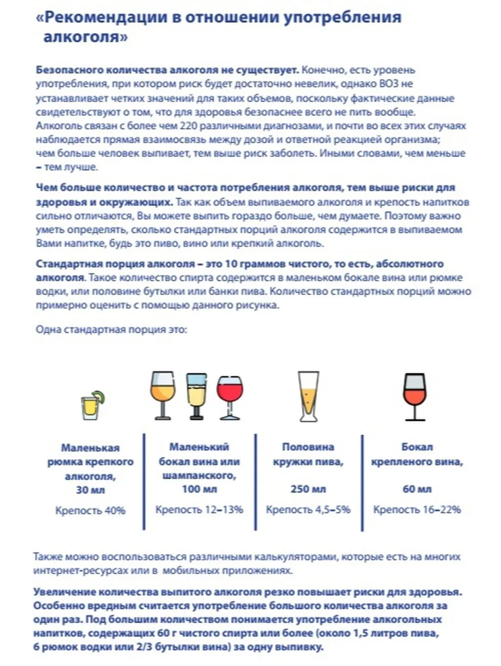 Рекомендации в отношения употребления алкоголя